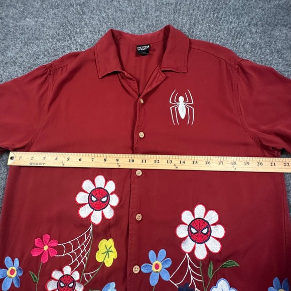 Marvel Spider Man Embroidered Flowers Woven Button-Up BoxLunch Exclusive Small - Picture 6 of 6